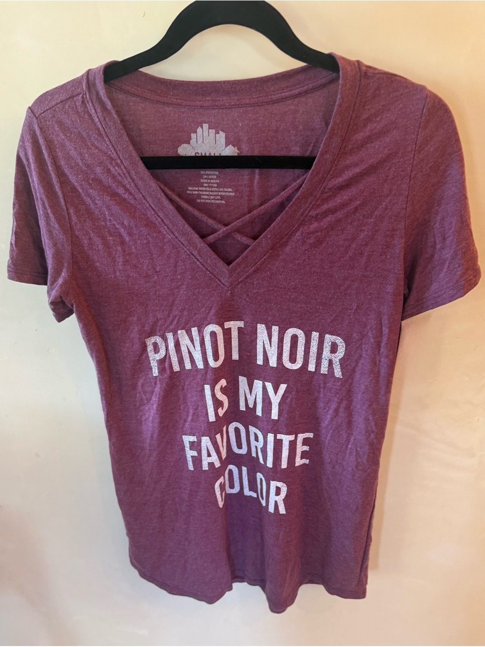 Women’s Crisscross V-Neck Graphic Tee - Pinot Noir - Wine Berry